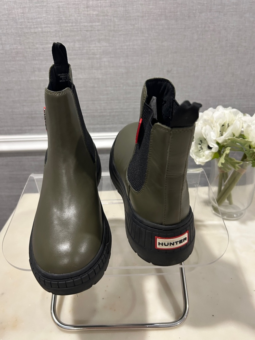 Hunter Olive Green Chelsea Lug Boots with Black Trim